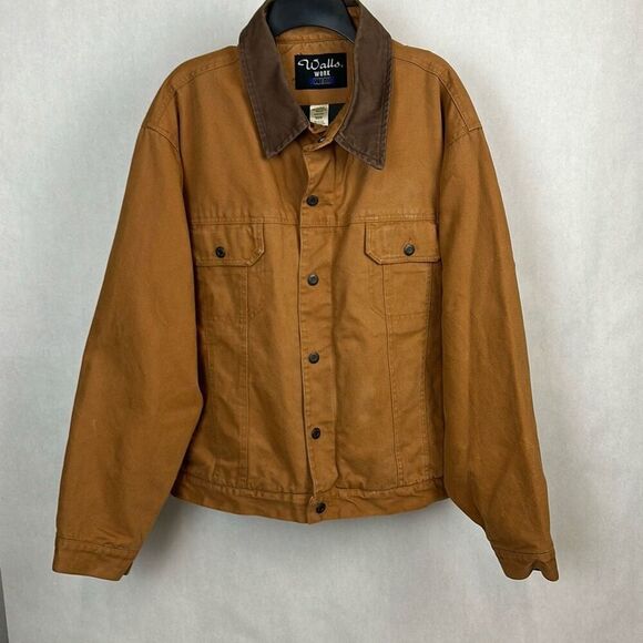 Walls Work Wear Jacket Coat Canvas Mens Sz XL 46-48 Brown Tan Front Zip Snap But - Picture 1 of 13